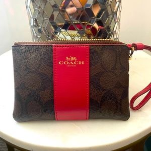 COACH Signature Brown & Red Wristlet